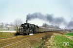 Zwischen Obersuhl und Bosserode ist die Erfurter 01 0534 mit dem D 1098 (Dresden - Duisburg) kurz hinter der damaligen deutsch/deutschen Grenze unterwegs. (12.04.1971) <i>Foto: Robin Fell</i>