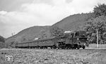 Im Vergleich zum Rest der Strecke war der Streckenabschnitt im Tal der Steinach bis Sonneberg eher unspektakulär, daher sind Fotos in Richtung Sonneberg fahrender Züge hier eher selten. Auch 95 0025 rollt hinter Steinach mit P 18005 aus Saalfeld völlig unauffällig vorbei. (07.1977) <i>Foto: Burkhard Wollny</i>