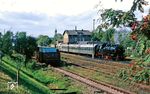 86 1056 mit P 19643 nach Crottendorf im Bahnhof Schlettau. (12.09.1987) <i>Foto: Wolfgang Bügel</i>