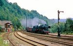 50 3628 erreicht mit Dg 54309 aus Zwickau den Bahnhof Schlema. (13.09.1987) <i>Foto: Wolfgang Bügel</i>