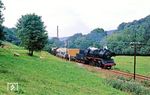In Aue hatte 50 3628 dann den Ng 61971 nach Annaberg übernommen, der hier bei Grünstädtel angedampft kommt. (13.09.1987) <i>Foto: Wolfgang Bügel</i>