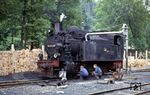 Während des Wassernehmens in Alexisbad wird an 99 6102 ein kleine Reparatur ausgeführt, schließlich ist die rüstige Dame bereits 71 Jahre alt. (18.07.1985) <i>Foto: Josef Mettler</i>