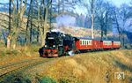 99 7238 mit P 14463 aus Gernrode auf der Selketalbahn kurz vor Mägdesprung. (18.11.1987) <i>Foto: Wolfgang Bügel</i>