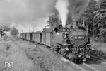 99 1757 erreicht den Bahnhof Bertsdorf. Hier trennen sich die Strecken nach Oybin bzw. Jonsdorf. (06.06.1971) <i>Foto: Michael Malke</i>