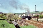 86 1591 fährt mit einem Personenzug nach Annaberg-Buchholz aus dem Bahnhof Markersbach. (04.1975) <i>Foto: Michael Malke</i>