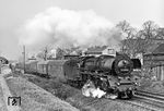 Mit P 3517 von Berlin-Schöneweide nach Halle (Saale) Hbf am Haken verlässt 03 2155 den Bahnhof Flughafen Berlin-Schönefeld.  (28.04.1979) <i>Foto: Joachim Schmidt</i>