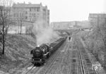 52 8145 (ex 52 1169, DWM Posen, Baujahr 1943) mit einem Güterzug am S-Bahnhof Berlin Prenzlauer Allee. (28.04.1979) <i>Foto: Joachim Schmidt</i>