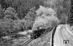 99 1606 mit P 14287 im Preßnitztal nach Jöhstadt kurz vor Schmalzgrube. (20.04.1976) <i>Foto: Joachim Schmidt</i>