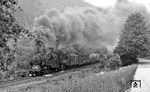 Hinter Hockeroda kacheln 95 0027 + 95 0045 mit Dg 55475 neben der Fernstraße 85 durch das Loquitztal. (07.1977) <i>Foto: Burkhard Wollny</i>