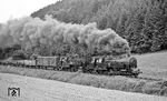 Während 95 0027 erst 1969 nach Thüringen kam, war 95 0045 ein Urgestein des Bw Probstzella und dort seit der Indienststellung am 19.03.1924 (mit kleinen Unterbechungen) stationiert. Der kleine Ort an der Grenze zwischen Bayern und Thüringen stand bereits mit der Eröffnung der Frankenwaldbahn im Fokus des Betriebsgeschehens. Anfangs war er Grenzbahnhof zwischen den Königlich Bayerischen Staats-Eisenbahnen und den Preußischen Staatseisenbahnen. Dort fand der Lokwechsel zwischen preußischen und bayerischen Maschinen statt. Nach dem Zweiten Weltkrieg war er bis 1990 Grenzbahnhof im innerdeutschen Zugverkehr, wo Reichsbahn und Bundesbahn ihre Loks an den Zügen tauschten. 95 0045 konnte zumindest für sich in Anspruch nehmen, bis 1945 auch Bayern besucht zu haben. (07.1977) <i>Foto: Burkhard Wollny</i>
