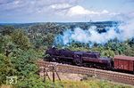 52 5030 (Bw Frankfurt/Oder) mit einem Güterzug zwischen Frankfurt/O Oderbrücke und dem Pbf. Die Lok war am 5. Mai 1944 im Bw Schneidemühl Vbf (heute poln. Pila) in Dienst gestellt worden. 1979 wurde sie ausgemustert. (09.1978) <i>Foto: Dr. Uwe Knoblauch</i>
