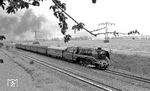 Mit Sonderzug P 27740 war 02 0201 der VES-M Halle im Mai 1977 im Vorharz bei Sandersleben unterwegs. Hinter der Lok war ein Meßwagen der VES-M Halle eingestellt.  (14.05.1977) <i>Foto: Burkhard Wollny</i>
