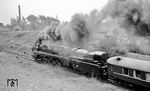 Nach Ende einer Langsamfahrstelle beschleunigt 02 0201 ihren Sonderzug kurz vor dem Bahnhof Hettstedt. (14.05.1977) <i>Foto: Burkhard Wollny</i>