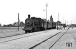 56 530 ist mit einem Personenzug nach Herinsgdorf in Koserow auf Usedom eingetroffen. Hinter den Büschen links liegt bereits das Achterwasser, eine Lagune des in die Ostsee mündenden Peenestroms.  (06.1955) <i>Foto: Karl-Ernst Maedel</i>