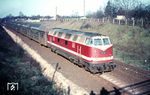 DR 118 264 vom Bw Berlin Ostbf mit einem Doppelstockzug zwischen Berlin-Altglienicke und -Schönefeld. (03.1974) <i>Foto: Joachim Claus</i>