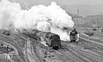 Mit ihrem kurzen Güterzug nach Unterwellenborn hatte 95 0040 eindeutig die Nase vorn. 01 0522 hatte deutlich größere Mühe, den schweren D 504 in Gang zu bringen. (04.1977) <i>Foto: Burkhard Wollny</i>