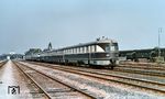 SVT 137 278 und SVT 137 273 der Deutschen Reichsbahn durchfahren als TS 55 "Vindobona" den Bahnhof Tulln an der Donau (Österreich). (09.1966) <i>Foto: Norbert Steinweis</i>
