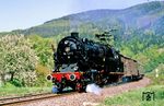 Die 1982 wieder auf Kohlefeuerung zurückgebaute Traditionslok 95 1027 vor P 18005 (Saalfeld - Sonneberg) kurz vor Hockeroda. (12.05.1988) <i>Foto: Wolfgang Bügel</i>