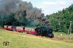 Nach einem kurzen Halt kachelt 99 6001 aus dem Haltepunkt Sternhaus-Haferfeld. (28.07.1988) <i>Foto: Wolfgang Bügel</i>