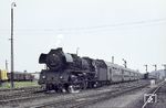 03 1077 fährt mit dem aus Doppelstockwagen bestehenden D 12 nach Leipzig aus dem Bahnhof Bergen auf Rügen. (1967) <i>Foto: J. R. Broughton</i>
