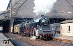 35 1061 (ex 23 1061 vom Bw Nossen) fährt mit einem Personenzug aus dem Bahnhof Dresden-Neustadt. (1974) <i>Foto: J. R. Broughton</i>