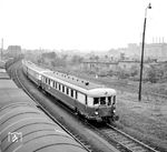 Eine unbekannte VT 137-Einheit fährt in Höhe des heutigen Haltepunktes Freiberger Straße nach Dresden Hbf ein. (10.09.1964) <i>Foto: Jörg Schulze</i>
