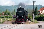 99 7238 fährt mit P 14403 nach Nordhausen aus dem Bahnhof Ilfeld. (05.06.1989) <i>Foto: Wolfgang Bügel</i>