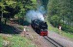 99 7239 mit P 14407 nach Nordhausen bei Tiefenbachmühle zwischen Benneckenstein und Eisfelder Talmühle. (05.06.1989) <i>Foto: Wolfgang Bügel</i>