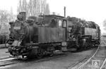 1925 lieferte die Lokomotivfabrik Borsig die Maschine als Lok Nr. 11 an die Spremberger Stadtbahn als deren erste und auch einzige Heißdampf-Lok aus. Sie wurde auf der sogenannten Kohlenbahn, die der Anlieferung von Kohle aus den umliegenden Kohlegruben an Industriebetriebe im Spremberger Stadtgebiet diente, eingesetzt. Nach Einstellung des Stadtbahn-Verkehrs 1956 kam die Lok zur Deutschen Reichsbahn und wurde im RAW Görlitz für den Einsatz auf der Harzquerbahn ertüchtigt. Sie erhielt die Reichsbahn-Betriebsnummer 99 5001. Dies war die zweite Besetzung dieser Nummer, von 1949 bis 1951 war diese an eine ehemalige Werklokomotive vergeben, die 1920 von Henschel gebaut worden war. Für den Streckeneinsatz auf der steigungsreichen Strecke waren die Vorräte aber zu gering, so dass es bei Einsätzen im Rangierbetrieb, überwiegend auf den Bahnhöfen Nordhausen Nord und Wernigerode-Westerntor, und der Bedienung von Fabrikanschlüssen in Wernigerode verblieb, bis die Lok 1967 z-gestellt wurde. Sie wurde jedoch nicht verschrottet, sondern 1973, nach vorheriger Aufarbeitung in Wernigerode, nach Frankreich an Privat verkauft. Der neue Eigentümer, der auch die 99 5611 erwarb, wollte die Lok auf der Museumseisenbahn Dunières – St. Agrève einsetzen. Die Lokomotive lief in Frankreich nie. (04.05.1967) <i>Foto: Klaus Kieper, Slg. Holzborn</i>