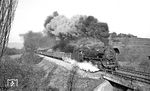 44 0397 mit einem Güterzug zur Maxhütte kurz vor Unterwellenborn. (04.1977) <i>Foto: Burkhard Wollny</i>