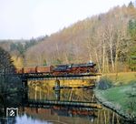 50 3694 überquert mit Ng 64345 nach Annaberg die Zschopaubrücke kurz hinter Wolkenstein. (07.05.1982) <i>Foto: Joachim Schmidt</i>