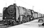 Die frisch von Berlin Ostbahnhof nach Magdeburg umstationierte 01 022 vor einem Schnellzug in ihrer neuen Heimat. (07.1969) <i>Foto: Robin Fell</i>