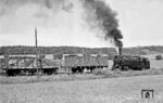 Bis zur Betriebseinstellung im März 1973 wurden auf dem "Gründerla" die Neubau-Loks 99 231 (Foto bei Brünn), 235, 236 und 237 eingesetzt. Diese wurden anschließend zur Harzquerbahn versetzt. Alle Fahrzeuge, mit Ausnahme der Rollwagen, waren auf der Strecke mit der automatischen Janney-Kupplung gekuppelt. In Deutschland wurde dieser Kupplungstyp nur bei den Schmalspurbahnen Eisfeld–Schönbrunn und Hildburghausen–Lindenau-Friedrichshall verwendet. Erst nach Einstellung des Personenverkehrs wurden die Triebfahrzeuge, mit Ausnahme der 99 237, mit einem herkömmlichen Mittelpuffer mit Steckbolzen versehen, um das Kuppeln mit den Rollwagen zu erleichtern.  (01.07.1968) <i>Foto: Wolfgang Bügel</i>