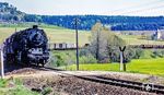 95 0043 am Zugschluss des Dg 55445 von Grimmenthal nach Sonneberg in der großen Kurve bei Bachfeld. (11.05.1980) <i>Foto: Karsten Risch</i>