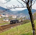 Dreimal Baureihe 95 am Dg 55445 nach Sonneberg im Bahnhof Rauenstein (Thür): Vorne 95 0016 mit 95 0041, am Zugschluss 95 0005. (01.05.1980) <i>Foto: Karsten Risch</i>