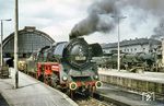 Die bestens gepflegte 58 3031 mit einem Güterzug in Gera Hbf. Die 52er (rechts) blieb leider unerkannt. (10.07.1967) <i>Foto: Robin Fell</i>