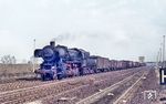52 6920 vom Bw Wustermark (WLF, Baujahr 1943) fährt mit einem Güterzug durch den Bahnhof Berlin-Schönefeld. (03.1972) <i>Foto: Robin Fell</i>