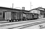 Gw 99-30-24, Gw 99-30-62 und Gw 99-30-28 der FKB im Bahnhof Barth. (19.08.1966) <i>Foto: Gerd Wolff</i>