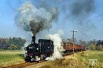 Bei Altoschatz nimmt 99 1542 mit Ng 66964 Fahrt auf. (12.11.1989) <i>Foto: Wolfgang Bügel</i>