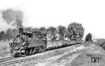 99 553 ist mit GmP 9201 (Altefähr - Putbus) in Gustow eingetroffen, ca. 5 km südöstlich von Altefähr. (20.08.1966) <i>Foto: Gerd Wolff</i>