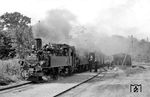 99 556 leistet 99 553 im Bahnhof Ketelshagen Vorspann am GmP 9201 (Altefähr - Putbus). (20.08.1966) <i>Foto: Gerd Wolff</i>