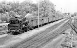 Die beim Bw Barth beheimatete 91 6488 vom Typ ELNA 5 rangiert in ihrem Heimatbahnhof. Von den damals noch üppig vorhandenen Gleisanlagen mit einem Bw ist heute nur noch ein Gleis übrig geblieben. (21.05.1967) <i>Foto: Klaus Kieper, Slg. Holzborn</i>