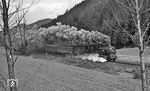 95 0028 kachelt mit P 18005 nach Sonneberg (Thür) durch das Loquitztal bei Oberloquitz. (04.1977) <i>Foto: Burkhard Wollny</i>