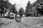 99 321 fährt mit einem Personenzug aus Ostseebad Kühlungsborn in den Endbahnhof Bad Doberan ein. Hier gibt es Anschluss an die Normalspurstrecke Wismar - Rostock. (24.08.1966) <i>Foto: Gerd Wolff</i>