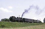 94 2043 (Bw Aue) wartet mit ihrem Personenzug aus Eibenstock oberer Bf auf Einfahrt in den unteren Bf. (05.07.1975) <i>Foto: Will A. Reed</i>