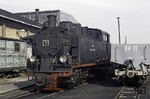 Lok 7 (Orenstein & Koppel, Baujahr 1931, die heutige 99 4011 der Rügenschen Bäderbahn) der Mansfelder Bergwerksbahn bei der MaLoWa in Klostermansfeld-Benndorf. (09.1993) <i>Foto: Will A. Reed</i>