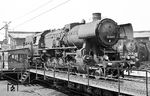 52 4892 auf der Drehscheibe ihres Heimat-Bw Leipzig Hbf West. Die Lok war nur von April bis Oktober 1967 in Leipzig stationiert und ging anschließend nach Lutherstadt Wittenberg. (1967) <i>Foto: Robin Fell</i>