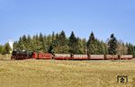 99 7244 mit P 14445 nach Benneckenstein an den alten Grenzanlagen bei Sorge. Im Grenzmuseum Sorge sind heute noch original erhaltene Grenzanlagen der DDR zu besichtigen, darunter ein Stück Grenzzaun, die Hundelaufanlage, Teile des Signalzaunes und des Kolonnenweges aus Betonplatten, ein Beobachtungsturm und eine DDR-Grenzsäule.  (24.02.1990) <i>Foto: Wolfgang Bügel</i>